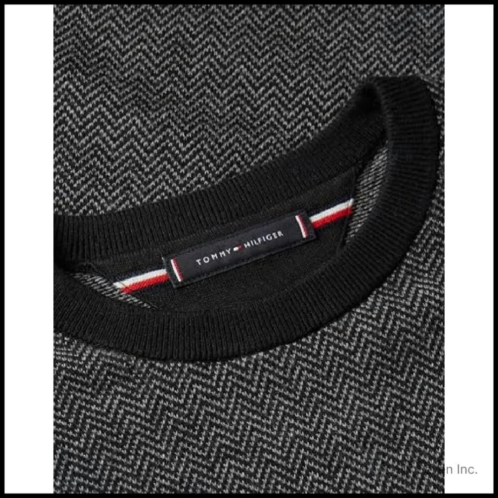 Herringbone Cotton Cashmere Crewneck Sweater Classic Preppy Pullover